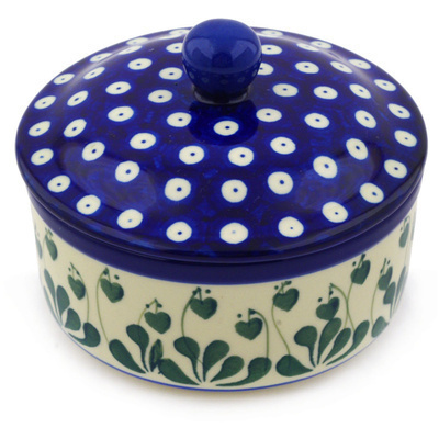 Polish Pottery Jar with Lid 5&quot; Bleeding Heart Peacock