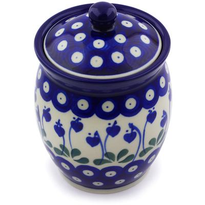 Polish Pottery Jar with Lid 5&quot; Bleeding Heart Peacock