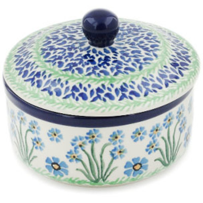 Polish Pottery Jar with Lid 5&quot; Blue April Showers