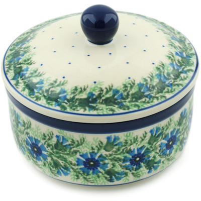 Polish Pottery Jar with Lid 5&quot; Blue Bell Wreath