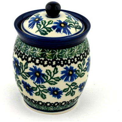 Polish Pottery Jar with Lid 5&quot; Blue Chicory