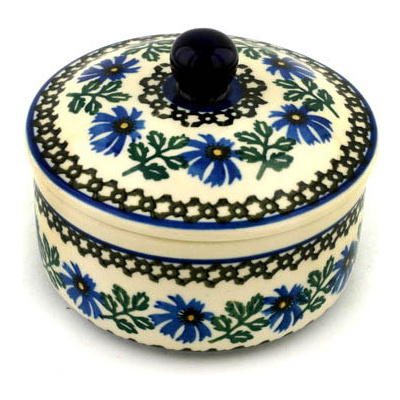 Polish Pottery Jar with Lid 5&quot; Blue Chicory