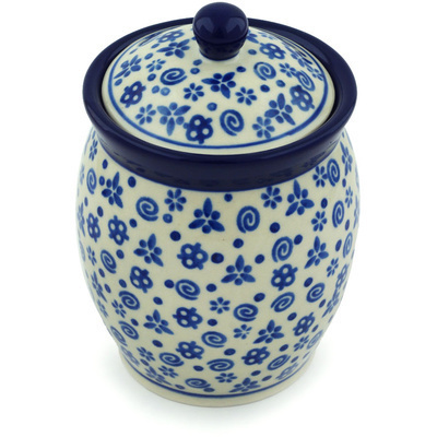Polish Pottery Jar with Lid 5&quot; Blue Confetti