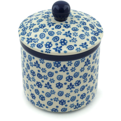 Polish Pottery Jar with Lid 5&quot; Blue Confetti