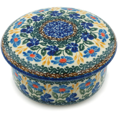 Polish Pottery Jar with Lid 5&quot; Blue Forget-me-nots