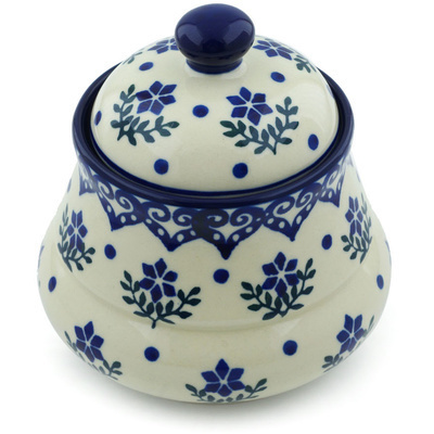 Polish Pottery Jar with Lid 5&quot; Blue Holly