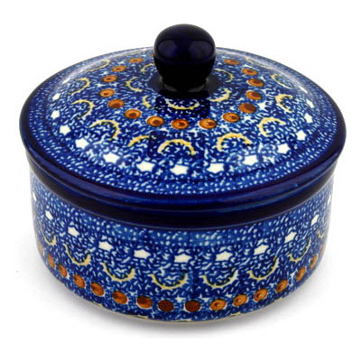 Polish Pottery Jar with Lid 5&quot; Blue Horizons