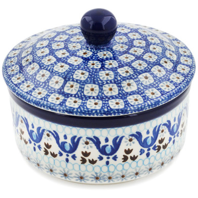 Polish Pottery Jar with Lid 5&quot; Blue Ice