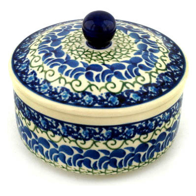 Polish Pottery Jar with Lid 5&quot; Blue Passion