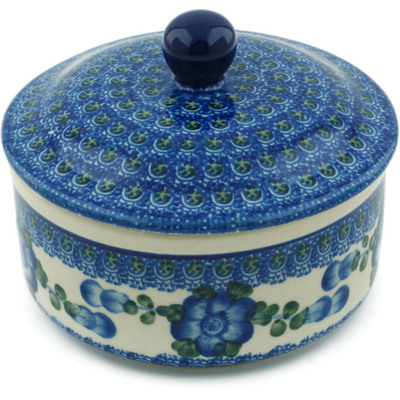 Polish Pottery Jar with Lid 5&quot; Blue Poppies