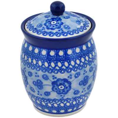 Polish Pottery Jar with Lid 5&quot; Blue Poppy Circle UNIKAT