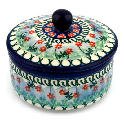 Polish Pottery Jar with Lid 5&quot; Blue Poppy Circle UNIKAT