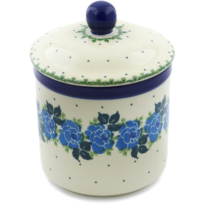 Polish Pottery Jar with Lid 5&quot; Blue Rose