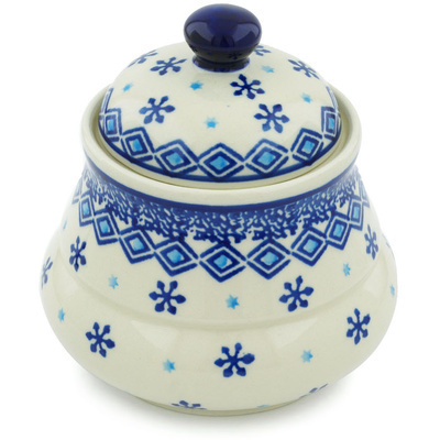 Polish Pottery Jar with Lid 5&quot; Blue Snowflake