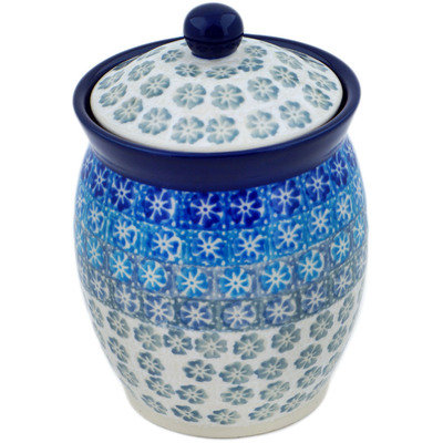 Polish Pottery Jar with Lid 5&quot; Blue-tiful Day UNIKAT