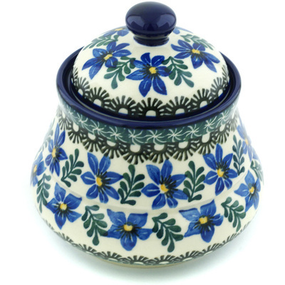 Polish Pottery Jar with Lid 5&quot; Blue Violets