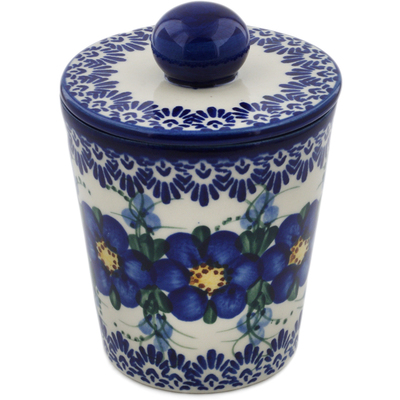 Polish Pottery Jar with Lid 5&quot; Blue Wildflower UNIKAT