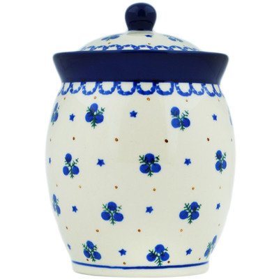 Polish Pottery Jar with Lid 5&quot; Blueberry Stars