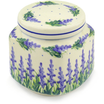 Polish Pottery Jar with Lid 5&quot; Bluebonnet Fields