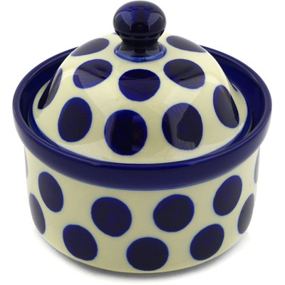 Polish Pottery Jar with Lid 5&quot; Bold Blue Dots
