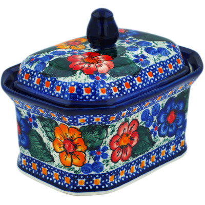 Polish Pottery Jar with Lid 5&quot; Bold Pansy