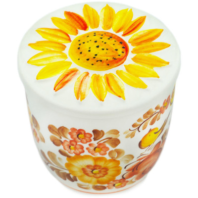 faience Jar with Lid 5&quot; Brown Sunshine