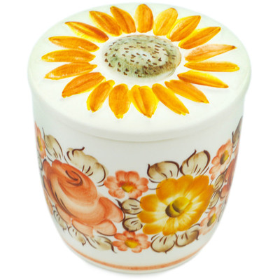 faience Jar with Lid 5&quot; Brown Sunshine