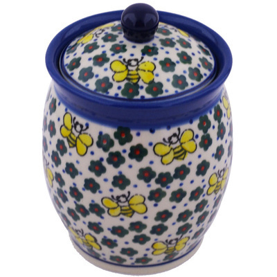 Polish Pottery Jar with Lid 5&quot; Busy Bees UNIKAT