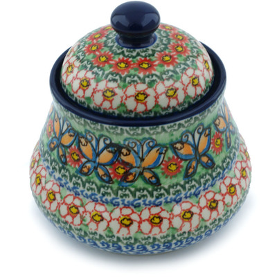Polish Pottery Jar with Lid 5&quot; Butterfly Chain UNIKAT