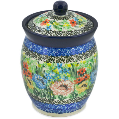 Polish Pottery Jar with Lid 5&quot; Carnation Valley UNIKAT