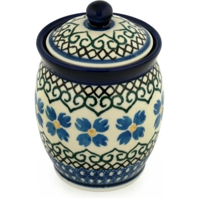 Polish Pottery Jar with Lid 5&quot; Chickory Heart Vines