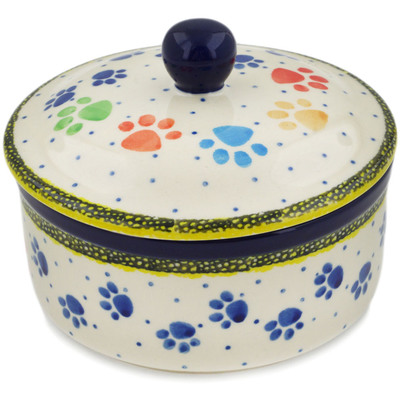 Polish Pottery Jar with Lid 5&quot; Children&#039;s Happy Paws