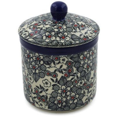 Polish Pottery Jar with Lid 5&quot; Classic Black And White UNIKAT