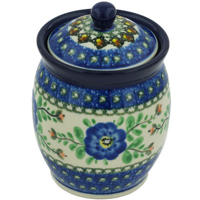 Polish Pottery Jar with Lid 5&quot; Cobalt Poppies UNIKAT