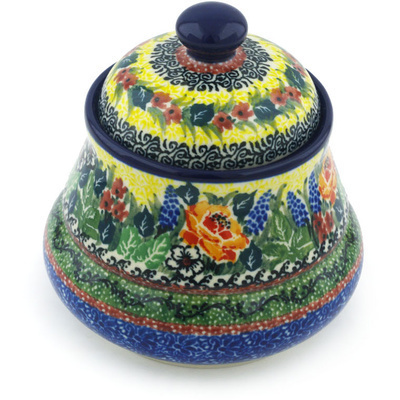 Polish Pottery Jar with Lid 5&quot; Copper Rose Meadow UNIKAT