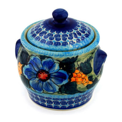 Polish Pottery Jar with Lid 5&quot; Corn In The Blue UNIKAT