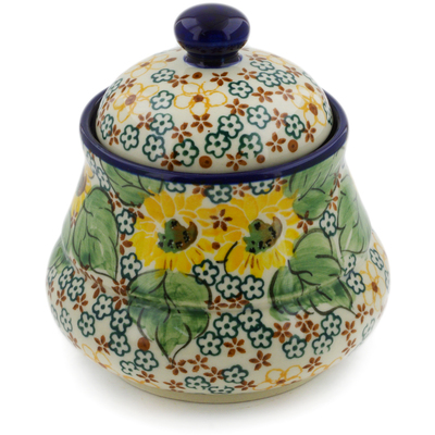 Polish Pottery Jar with Lid 5&quot; Country Sunflower UNIKAT