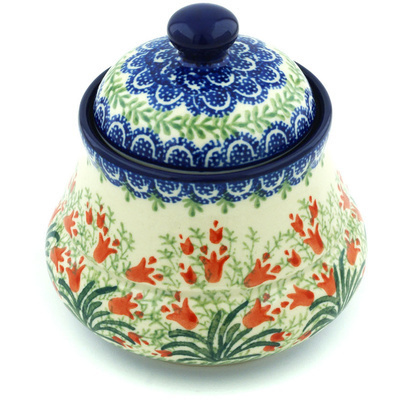 Polish Pottery Jar with Lid 5&quot; Crimson Bells
