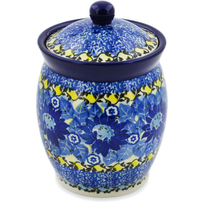 Polish Pottery Jar with Lid 5&quot; Deep Blue UNIKAT
