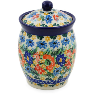 Polish Pottery Jar with Lid 5&quot; Dream Bouquet UNIKAT