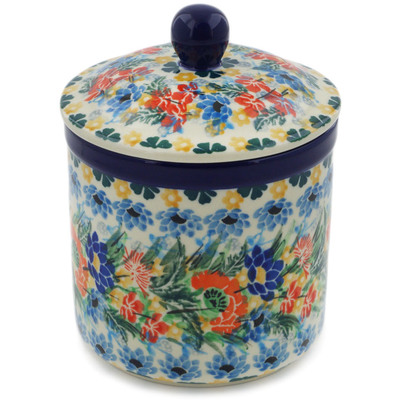Polish Pottery Jar with Lid 5&quot; Dream Bouquet UNIKAT