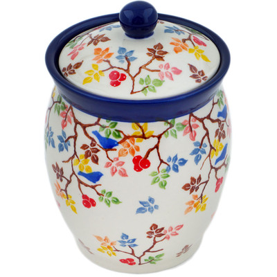 Polish Pottery Jar with Lid 5&quot; Fall Branches UNIKAT