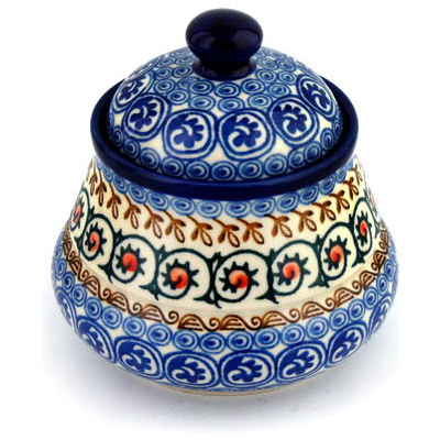 Polish Pottery Jar with Lid 5&quot; Fiddle Faddle