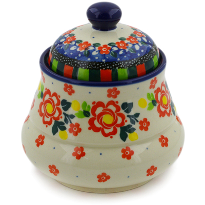 Polish Pottery Jar with Lid 5&quot; Floral Puzzles UNIKAT