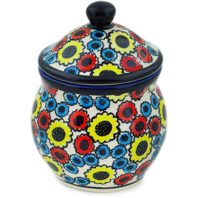 Polish Pottery Jar with Lid 5&quot; Flower Freedom