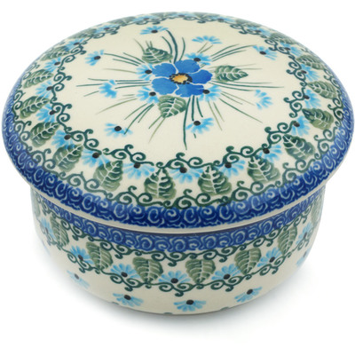 Polish Pottery Jar with Lid 5&quot; Forget Me Not UNIKAT