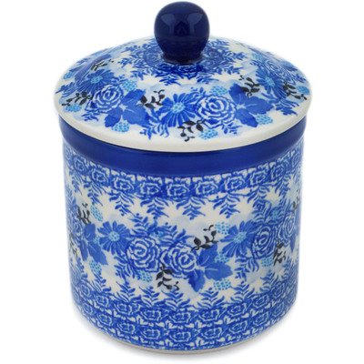 Polish Pottery Jar with Lid 5&quot; Frosted Bouquet UNIKAT