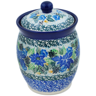 Polish Pottery Jar with Lid 5&quot; Frosty Flowers UNIKAT