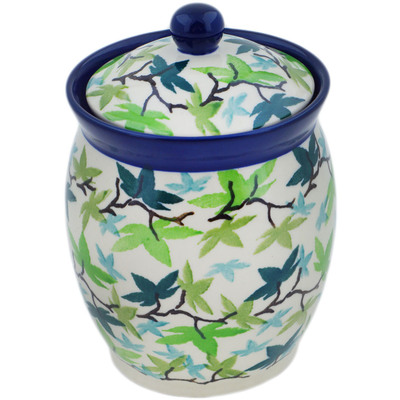 Polish Pottery Jar with Lid 5&quot; Full Forest UNIKAT