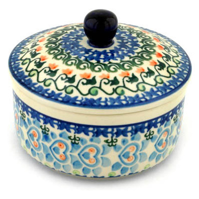 Polish Pottery Jar with Lid 5&quot; Garden Heart